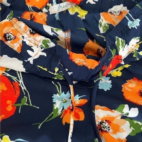 Beautiful Floral pants navy casual lounge lightweight ankle crop hight waist - Picture 7 of 8